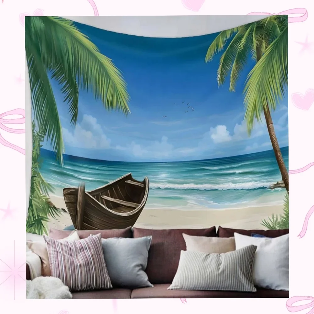 Tapestry Wall Hanging Summer Palm Tree Ocean Beach Boat Room Decor NWT